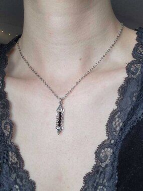Gothic silver onyx necklace with a small silver chain